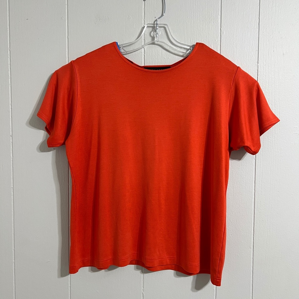 Ellen Tracy Womens Silk Top Size 1X Orange Short Sleeve Chic Elegant Career